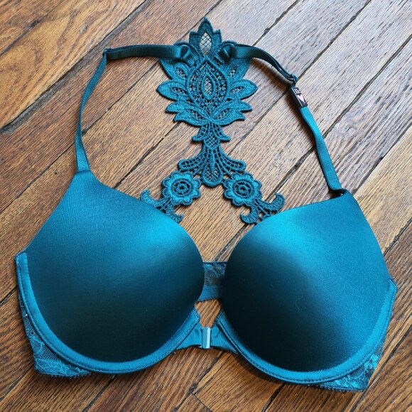 NEW 32C VICTORIAS SECRET Very Sexy blue green front clasp push up racerback bra - Picture 1 of 6